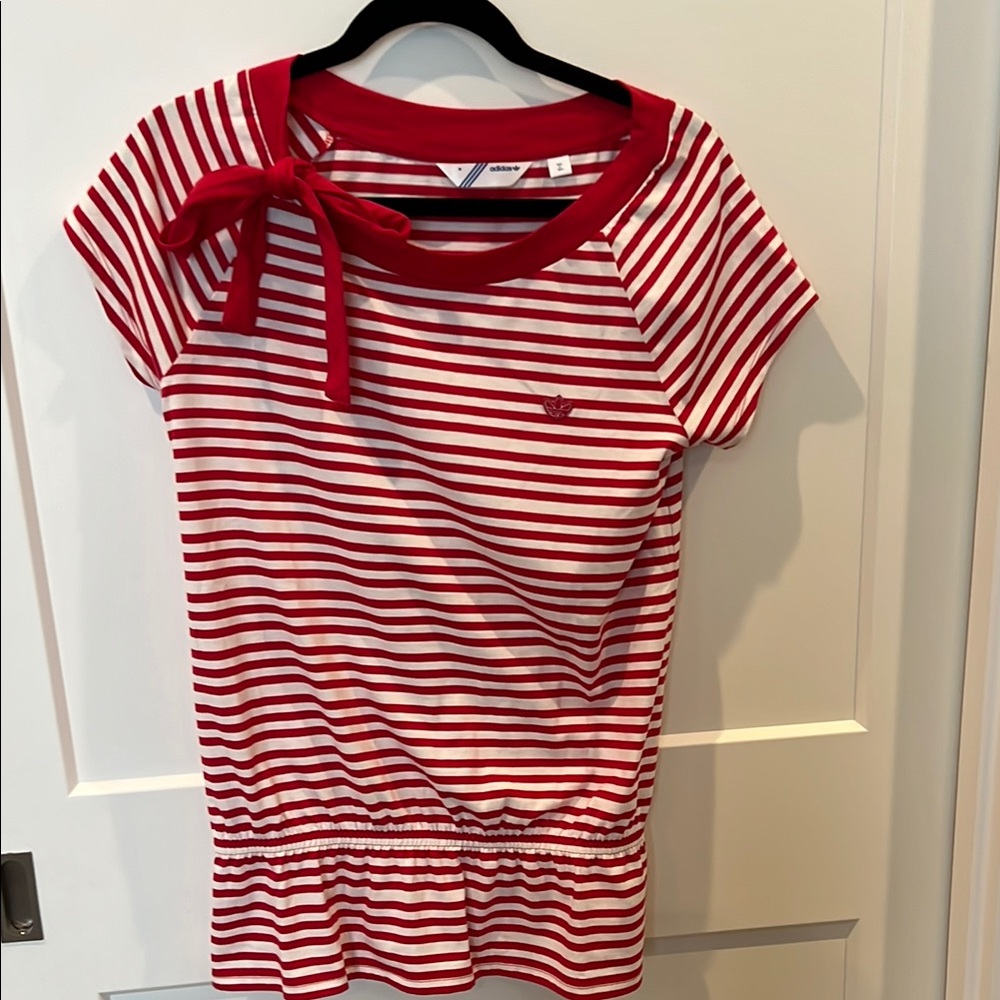 Adidas Original Red Striped Top with Bow, M